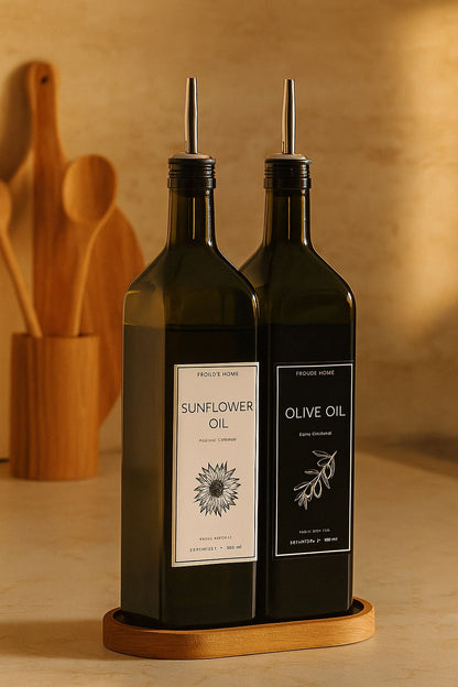2'li Amber 1000 Ml Cam Ayçiçek Yağı Zeytinyağı Şişesi Yağdanlık Vintage