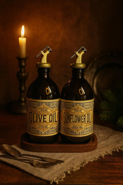 2’li Gold Altın Tıpalı Amber 500 ml Ayçiçek Yağı Zeytinyağı Şişesi Yağdanlık