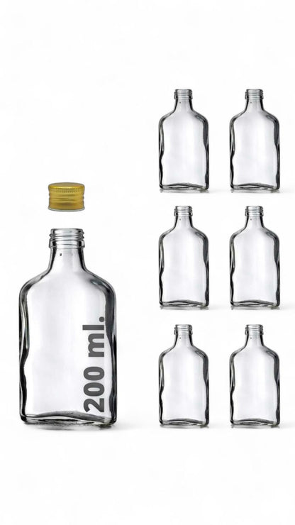 6’lı Sızdırmaz Gold Metal Kapaklı Cold Brew Kahve Detoks Yassı Cam Şişe 200 ml