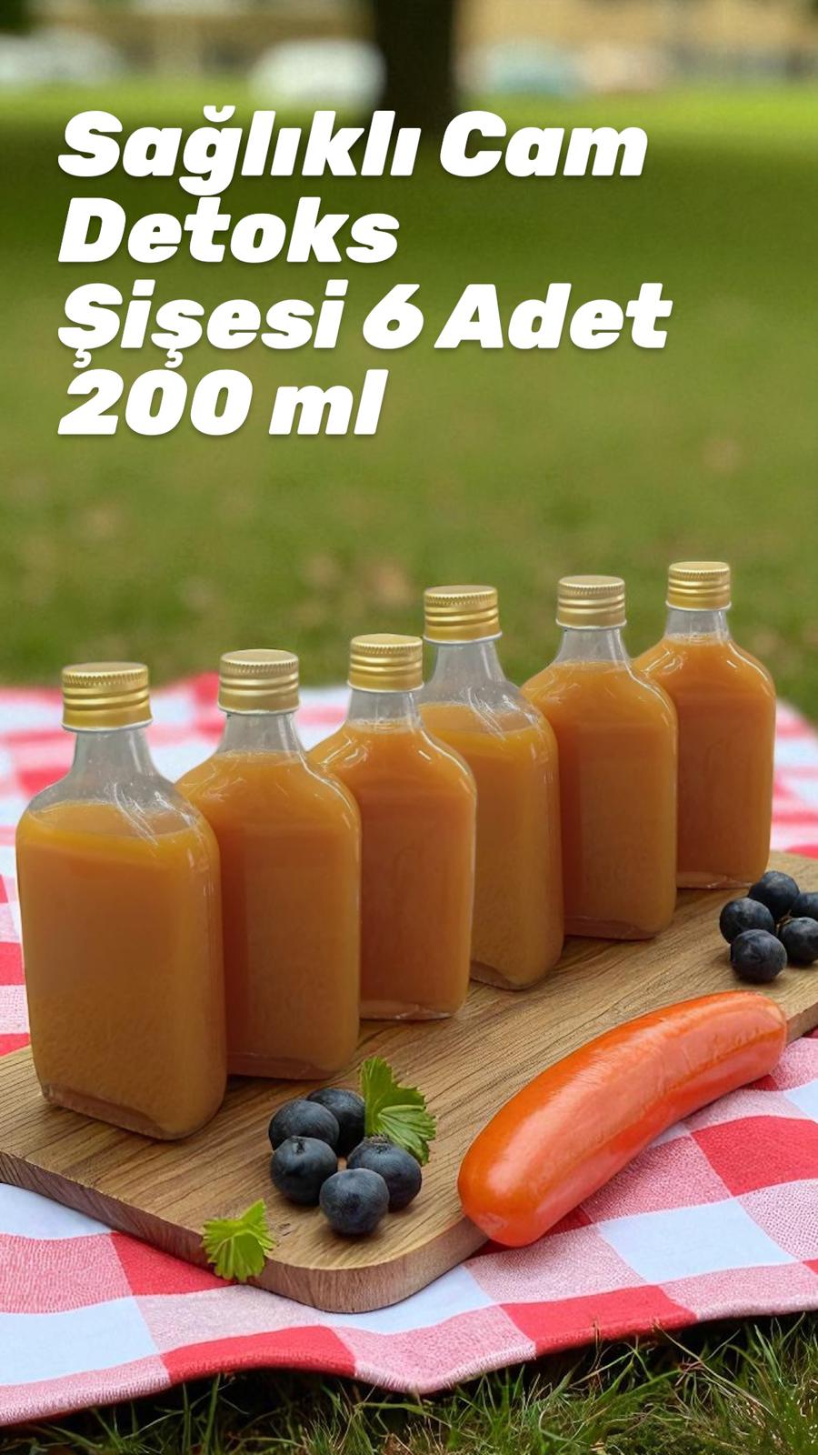 6’lı Sızdırmaz Gold Metal Kapaklı Cold Brew Kahve Detoks Yassı Cam Şişe 200 ml