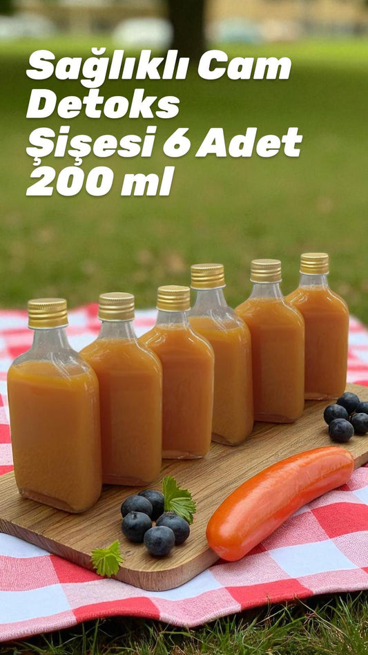 6’lı Sızdırmaz Gold Metal Kapaklı Cold Brew Kahve Detoks Yassı Cam Şişe 200 ml