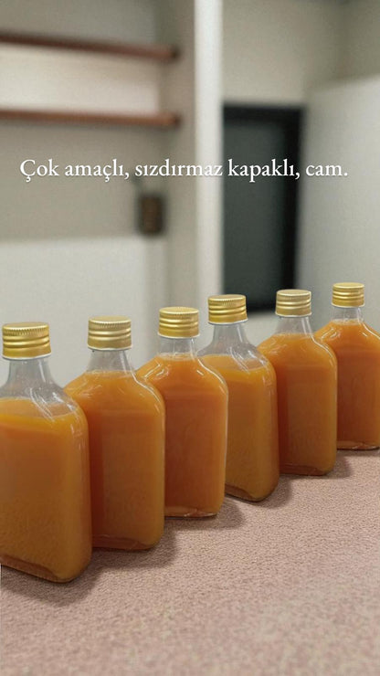 6’lı Sızdırmaz Gold Metal Kapaklı Cold Brew Kahve Detoks Yassı Cam Şişe 200 ml