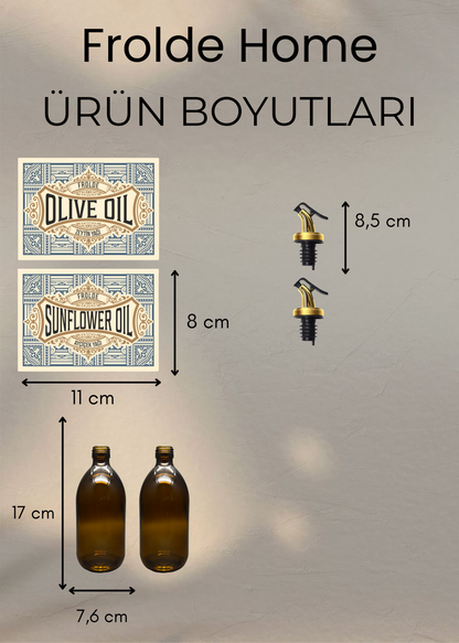 Amber 2’li 500 ml Retro Cam Ayçiçek Yağı Zeytinyağı Yağdanlık Yağlık Vintage